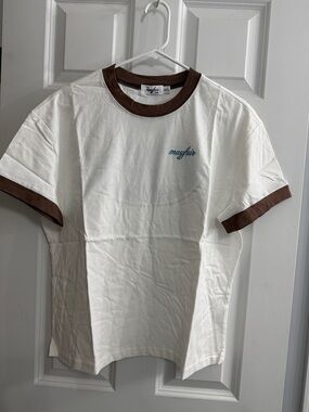 Mayfair Women's White Ringer Tee with Brown Trim